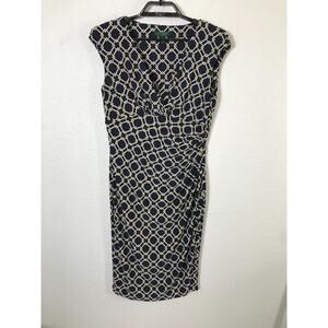 Lauren Ralph Lauren Womens Dress 8 Ruched Sleeveless Multicolor Geometric